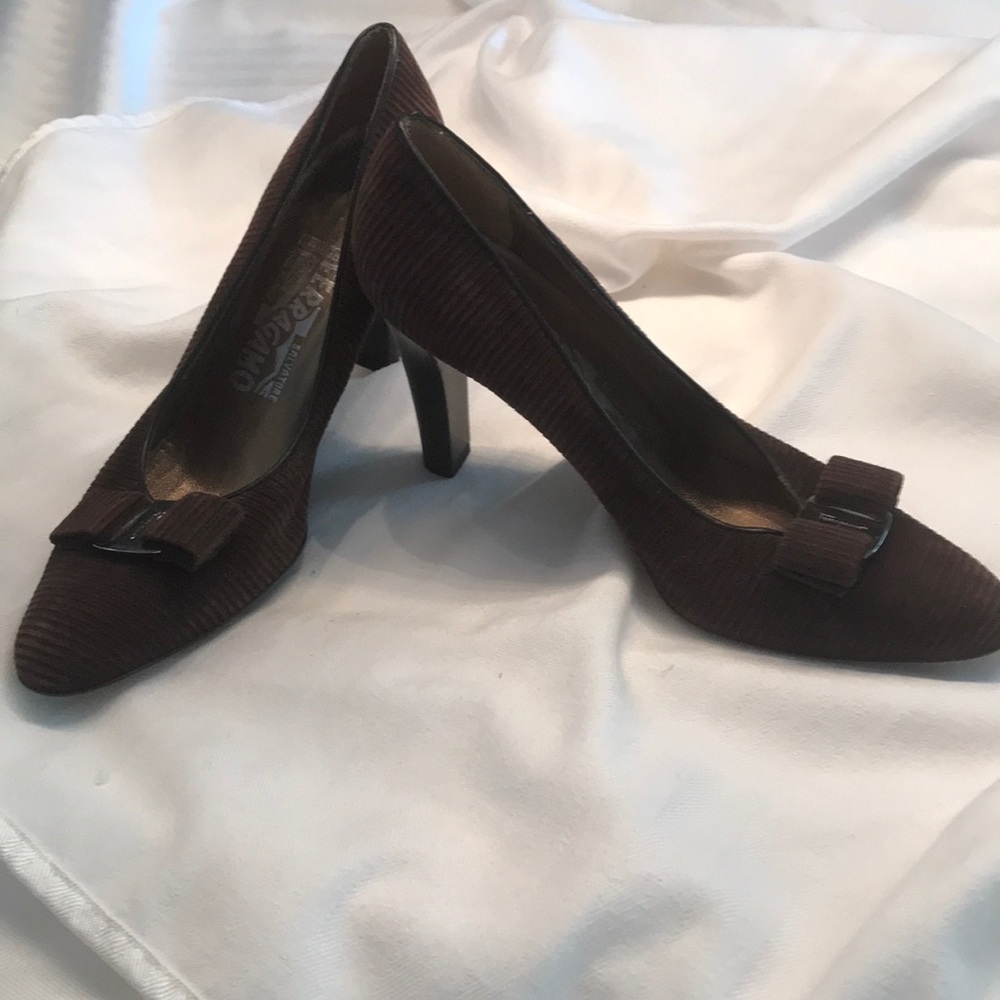 Salvatore Ferragamo Brown Corduroy Pumps